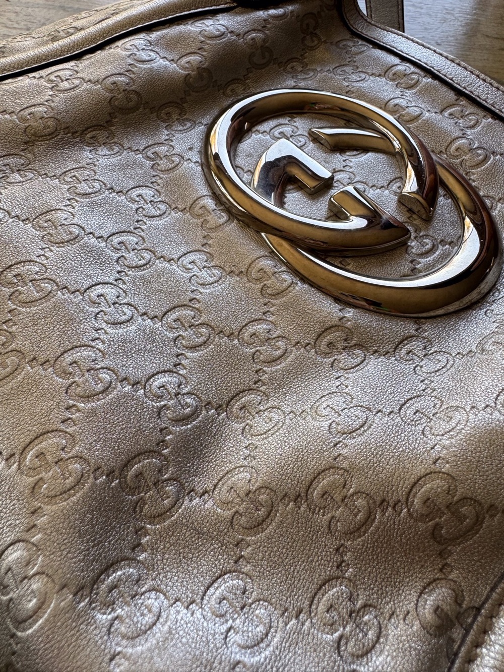 Vintage Gucci Metallic Silver GG Logo Shoulder Tote Bag Authentic - Picture 5 of 15